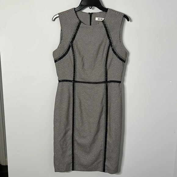 Vicky Tiel Checker Print Leather Trim Career Sheath Dress - Picture 1 of 8